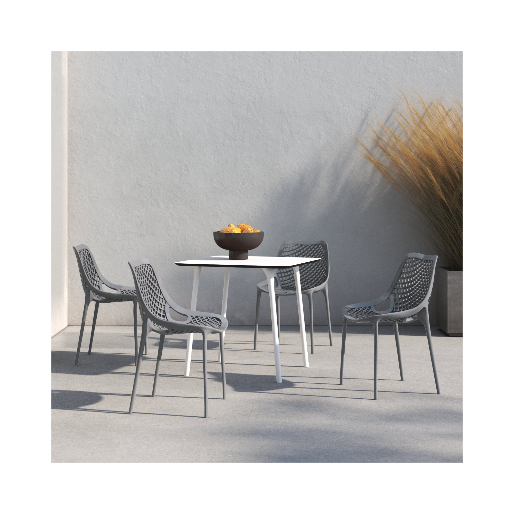 Farrah 4 - Person Patio Dining Set with Square Table, White/Dark Gray