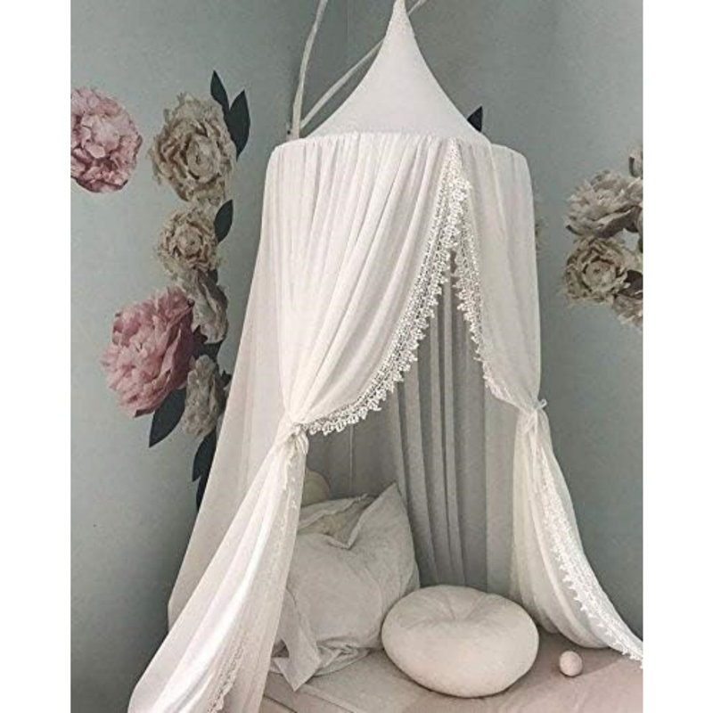 Bed Canopy Round Dome Princess For Bedroom, White, 240 X 60 X 60Cm