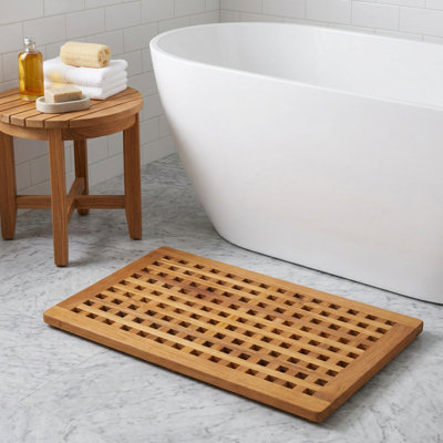 Tapis de bain antidérapant en teck naturel 16 po