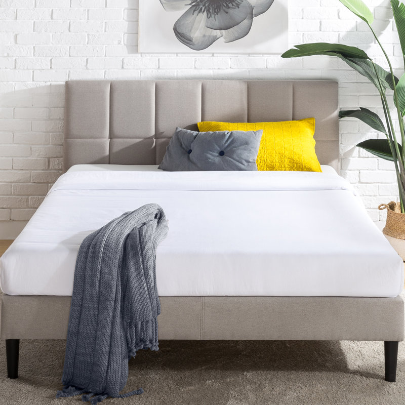 Upholstered Platform Bed, Beige, King