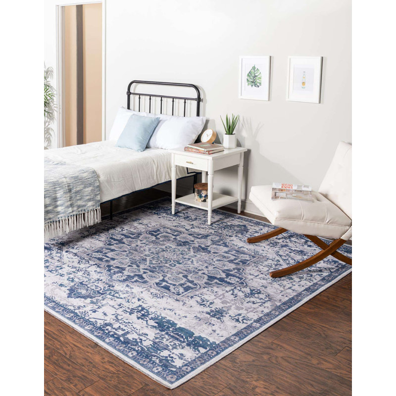 Tapis oriental gris / bleu Matsumura, Carré 7 pi 10 po