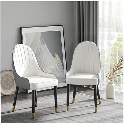 Chaise de salle à manger moderne rembourrée en mousse PU, idéale pour la salle à manger, le salon et la chambre - Ensemble de 2 pièces