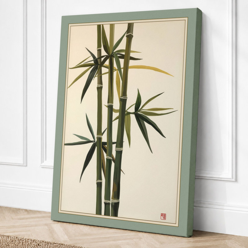 Bamboo in Silence Japandi 1 Piece Wrapped Canvas Wall Art, 30x20 - 76.2 x 50.8 cm, Sage Border