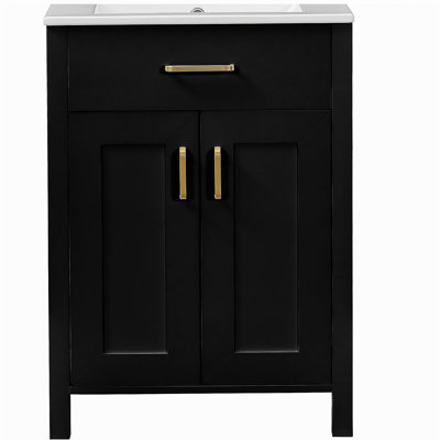 Ensemble de lavabo de salle de bain de 24 pouces, avec bol en céramique, lavabo luxueux et peu encombrant avec 2 portes à fermeture en douceur