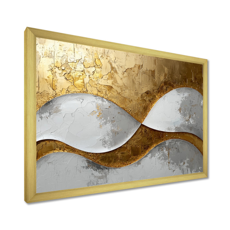 Amaro IV - Abstract Large Wall Art, Cadre simple, H 24 po x l 32 po, Doré