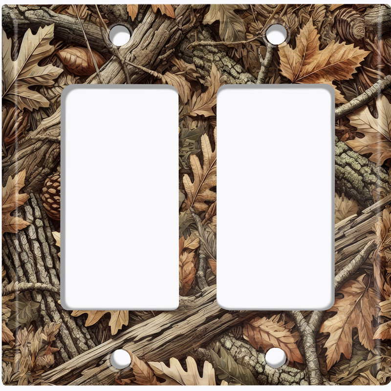 Couvercle de plaque d'interrupteur en métal standard 2 bandes GFI Rocker - Rustic Camo Foliage, #6 Double GFI / Rocker