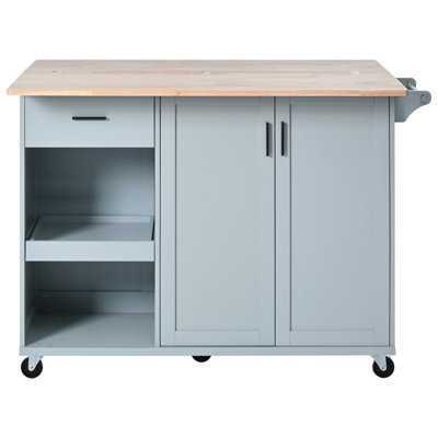 Îlot de cuisine avec comptoir pliable K&K, chariot de rangement de cuisine avec tablette coulissante, porte-serviettes et tiroir, chariot de cuisine sur roulettes, pour la cuisine, le salon, la salle à manger, gris