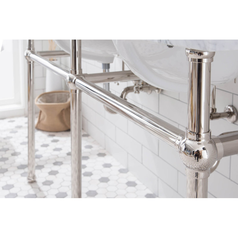 Embassy Stone Oval Console Bathroom Sink with Faucet and Overflow, Polished Nickel