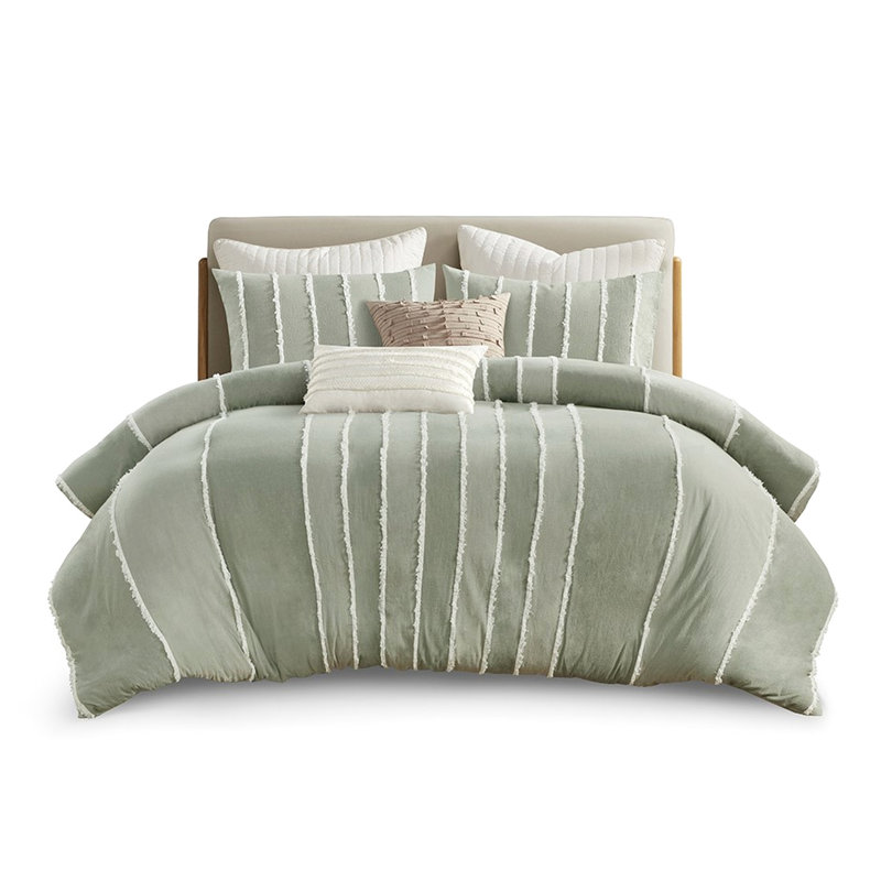 Literie 100% coton double / grand - rayé avec garniture contrastante de taille 3 pièces