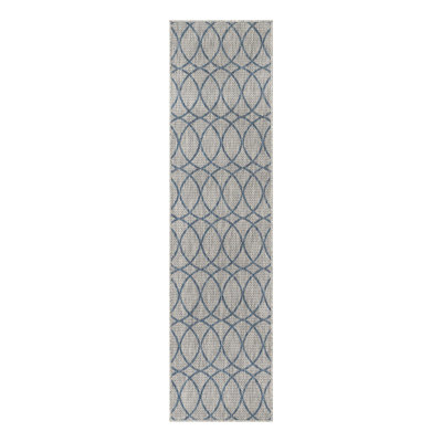 Tapis gris / bleu à motif treillis intérieur / extérieur