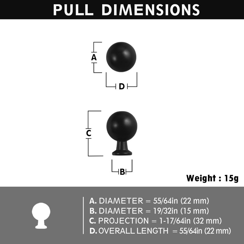 9/10'' Round Knob Multipack, Matte Black
