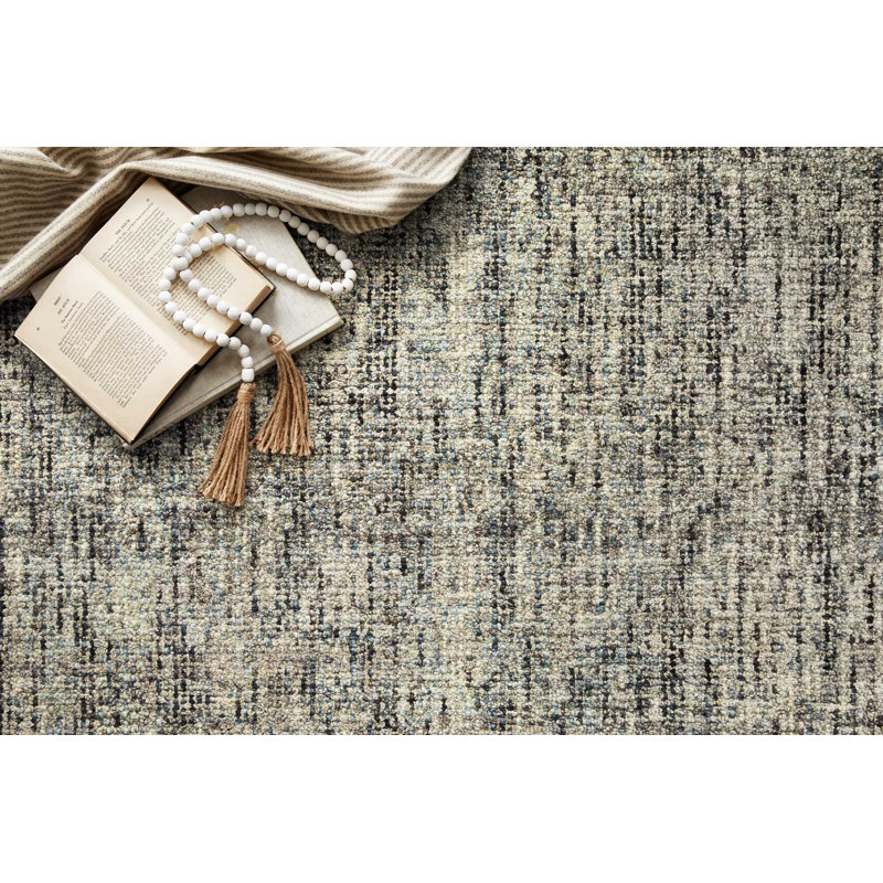 Tapis bleu en laine touffeté à la main Jaillere, Rectangle 3 pi 6 po x 5 pi 6 po
