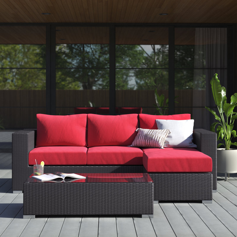 Modway Convene 3 Piece Outdoor Patio Sofa Set, Red