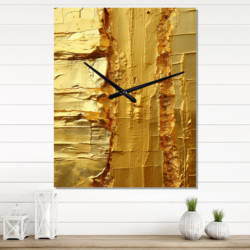 Ancienne opulence rétro or abstrait III - Peinture abstraite horloge murale moderne, Petit