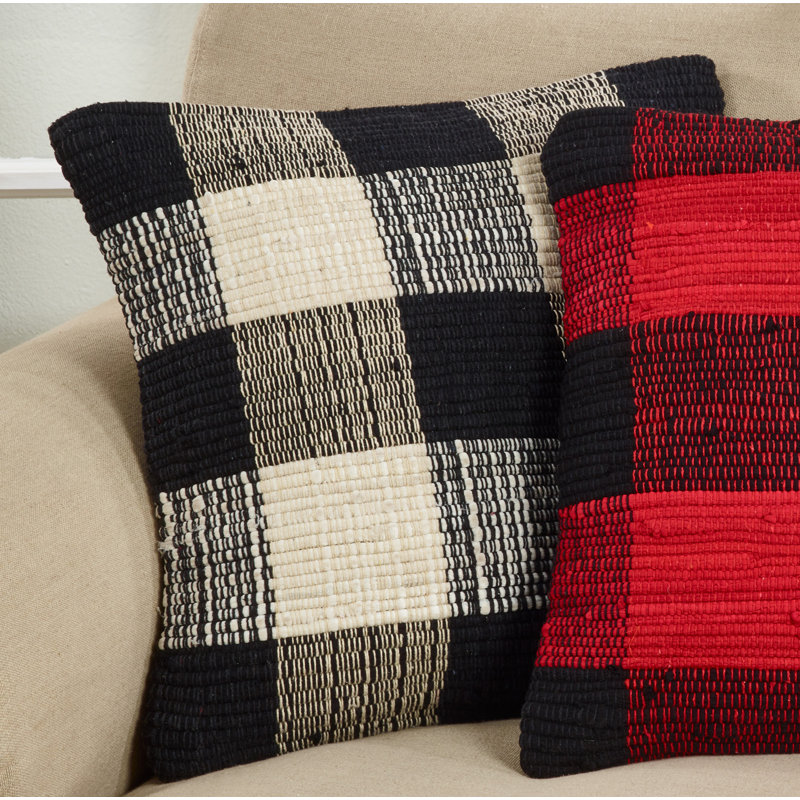 Plaid Cotton Throw Pillow Cover & Insert, Black, Polyester/Polyfill