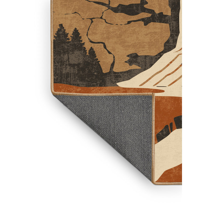 Tapis moelleux moelleux à l'allure rustique et moderne au look rétro rustique brun - reliure brun clair, Rond 5 pi