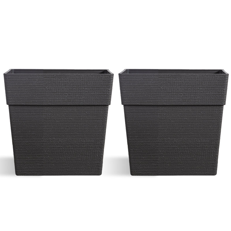 Aura Outdoor Rectangular Planter Box, Black, 23.6" H x 12.6" W x 12.6" D