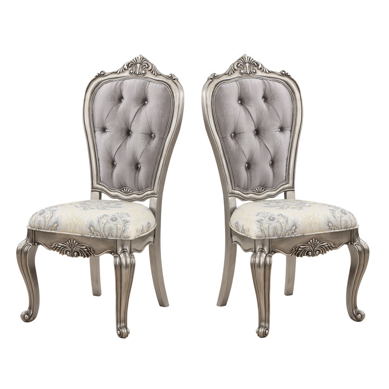 Chaise d'appoint (lot de 2), revêtement en velours, finition platine antique