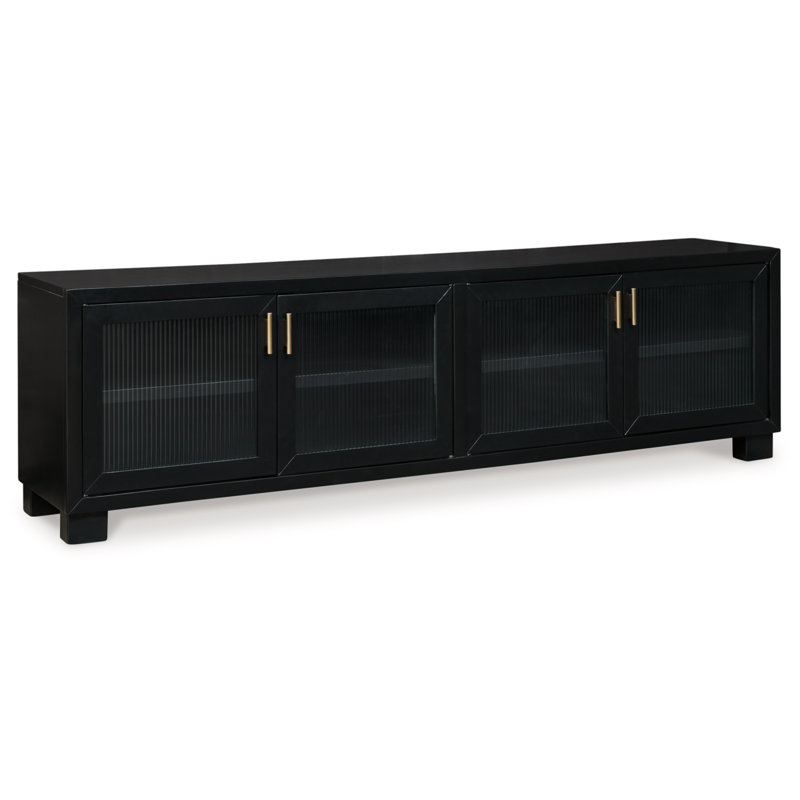 Winbardi Black 85" TV Stand with Glass Doors and Cabinets