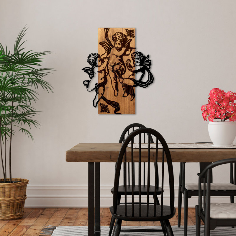 Elegant Decorative Wooden Wall Accessory, Walnut & Black, 19.3 x 22.8 x 1.2 inches | 50% Real Wood (Thickness: 1.2 inches) & 50% Metal (Thickness: 0.6 inches) | Unique Design, Adds Style to Any Room