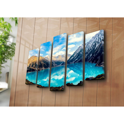 Superbe ensemble de 5 peintures sur toile 100% suède, taille totale: 27,6 po x 41,3 po | Cadre en bois élégant (épaisseur: 1,2 po) | Parfait pour le salon, la chambre à coucher et le bureau, design artistique