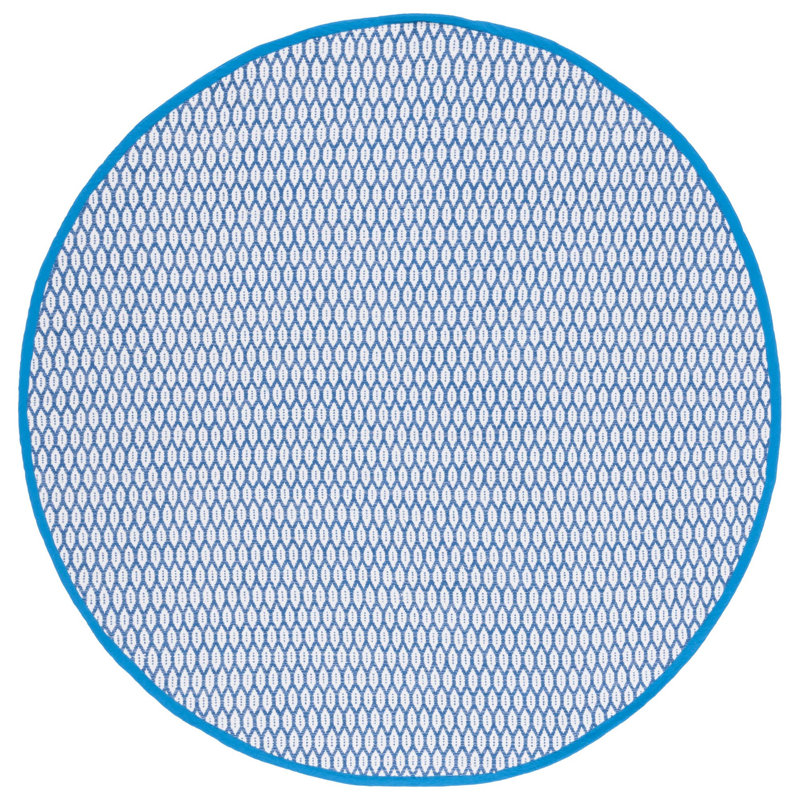 Tapis bleu / ivoire en coton tissé à plat Modena, Rond 6 pi
