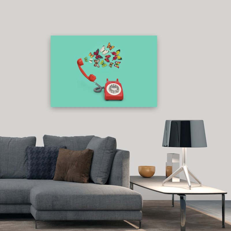 Papillon rouge, papillons rétro, art mural rétro, 32" H x 48" W
