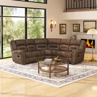 Manasas 3-Piece 97.8'' Wide Classic And Overstuffed Soft Faux Leather Manual Reclining Corner Sectional