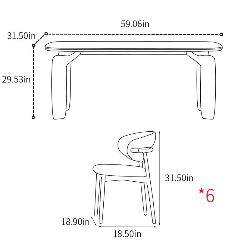 Ensembles de table de salle à manger rectangulaires simples, 29.53"H x 59.06"L x 31.5"W