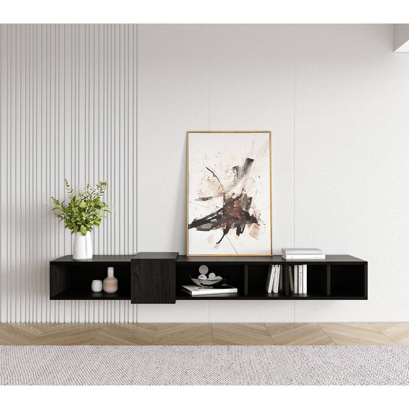 Draylee 71" Wall Mounted Floating Entertainment Media, Wooden Black