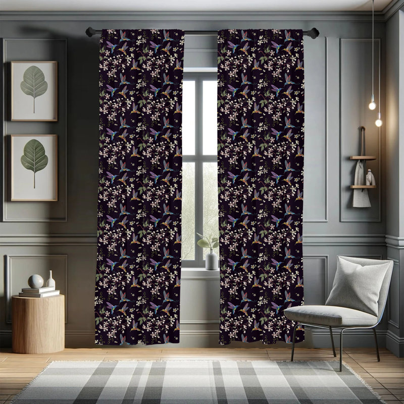Cherry Blossom Floral Semi-Sheer Rod Pocket Curtain Panels, 28" x 95"