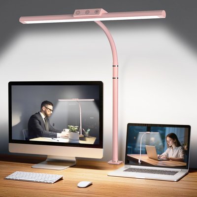LED Desk Lamp for Home Office, Flexible Gooseneck Desk Lamp with Clamp,5 Color Touch Control Stepless Dimming Adjustable Eye-Caring Desk Light with Ad