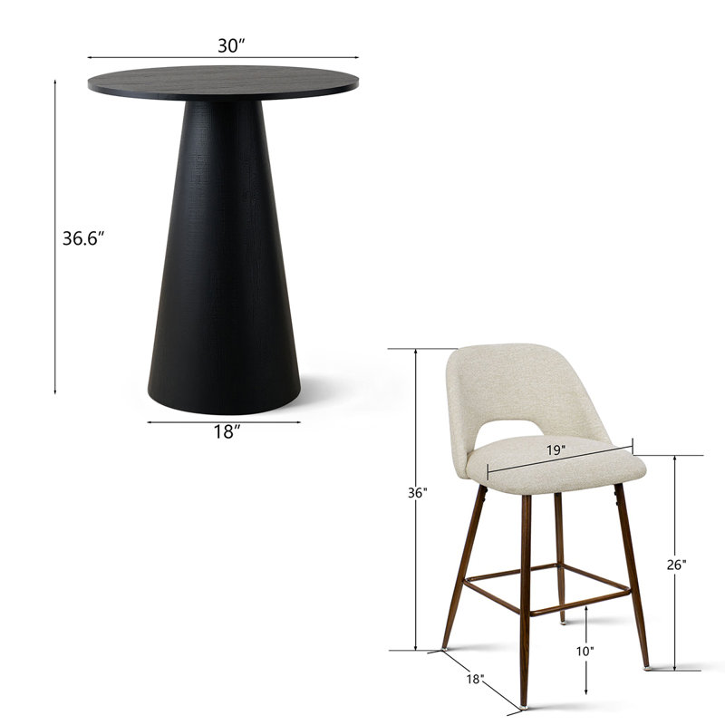 Berneta 30" Modern Round Pedestal Counter Height Dining Set With 2 Upholstered Stools, Beige
