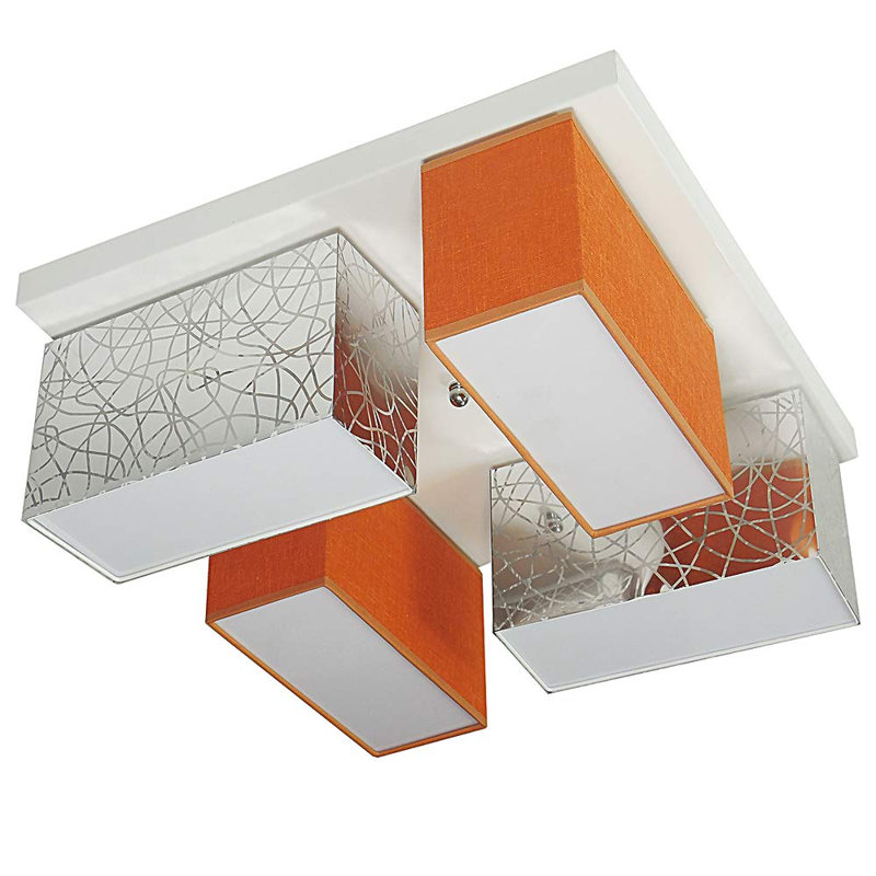 Pasko Fabric Semi Flush Mount, Silver and orange