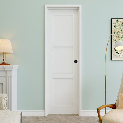 Porte pré-suspendue 24 po x 80 po à 3 panneaux avec bouton rond et charnières noires, dalle de porte unie, peignable et imperméable, combinaison pour la lessive, portes de placard, portes de pièce, main gauche