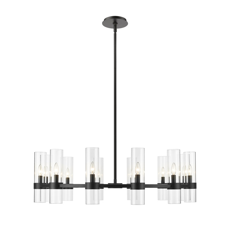 Fouges 12 - Light Dimmable Wagon Wheel Chandelier, Matte Black