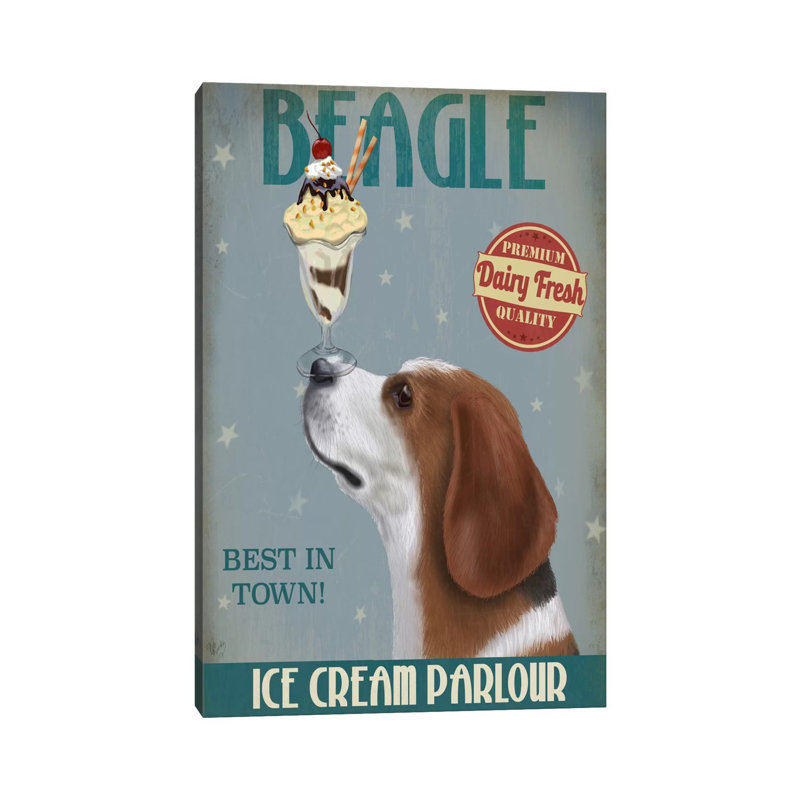 Beagle Ice Cream Parlour by Fab Funky - Wrapped Canvas Print, 66.04cm H x 45.72cm W x 1.91cm D