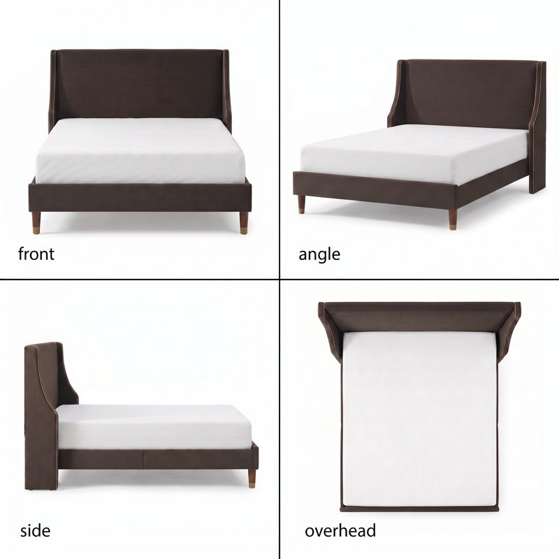 Melaya Wingback Upholstered Platform Bed Frame, Queen, Brown