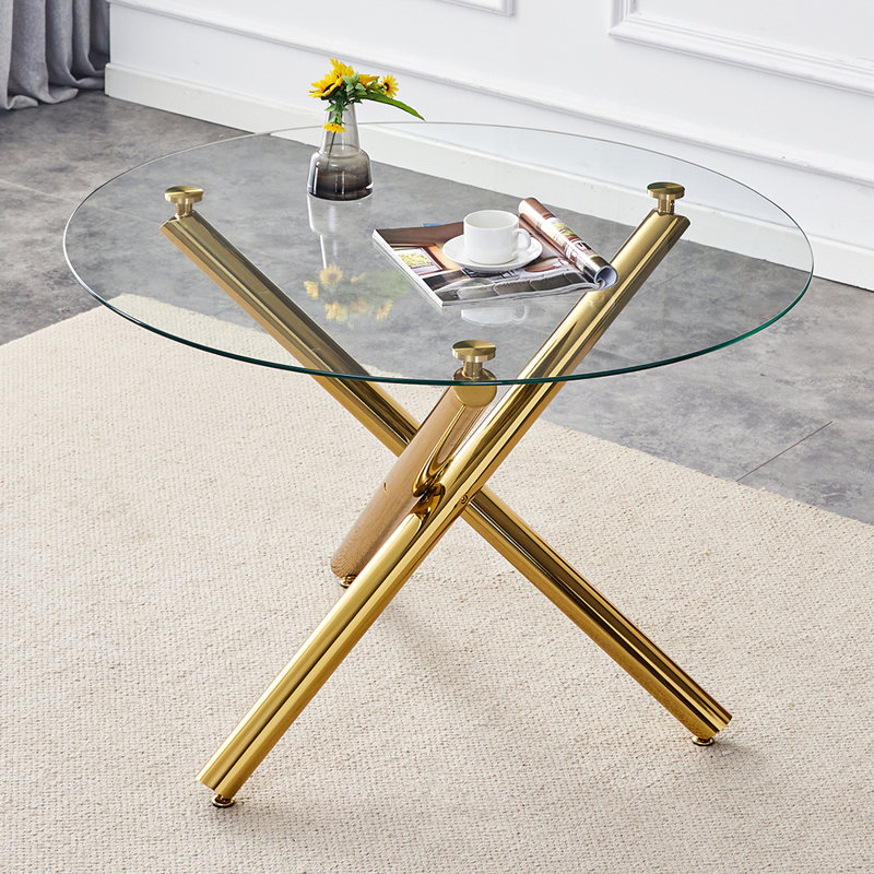 Table ronde en verre de 42 pouces, Doré