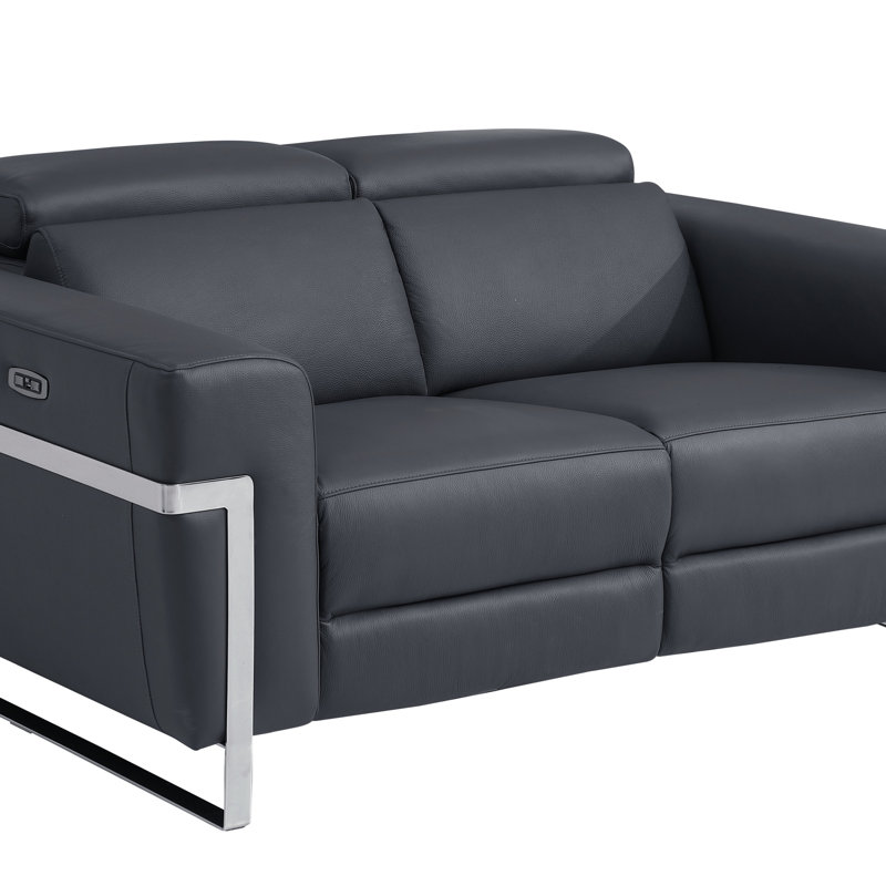 Causeuse en cuir avec fauteuil inclinable Global United, Gris foncé