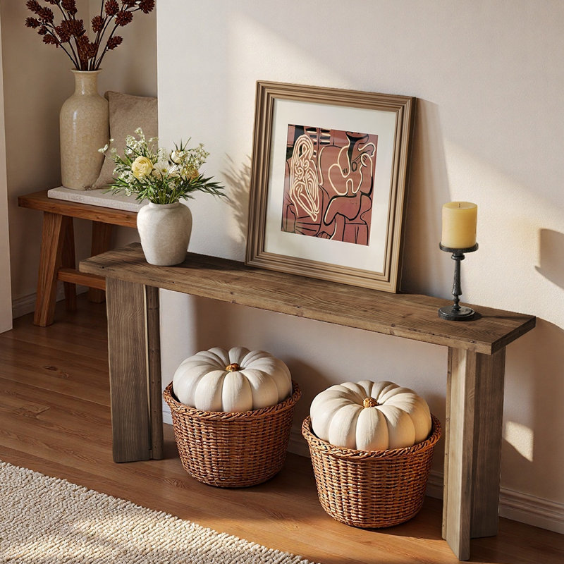 Console en bois massif extra long de 70,9 pouces, canapé d'entrée de style maison de campagne étroite derrière le canapé