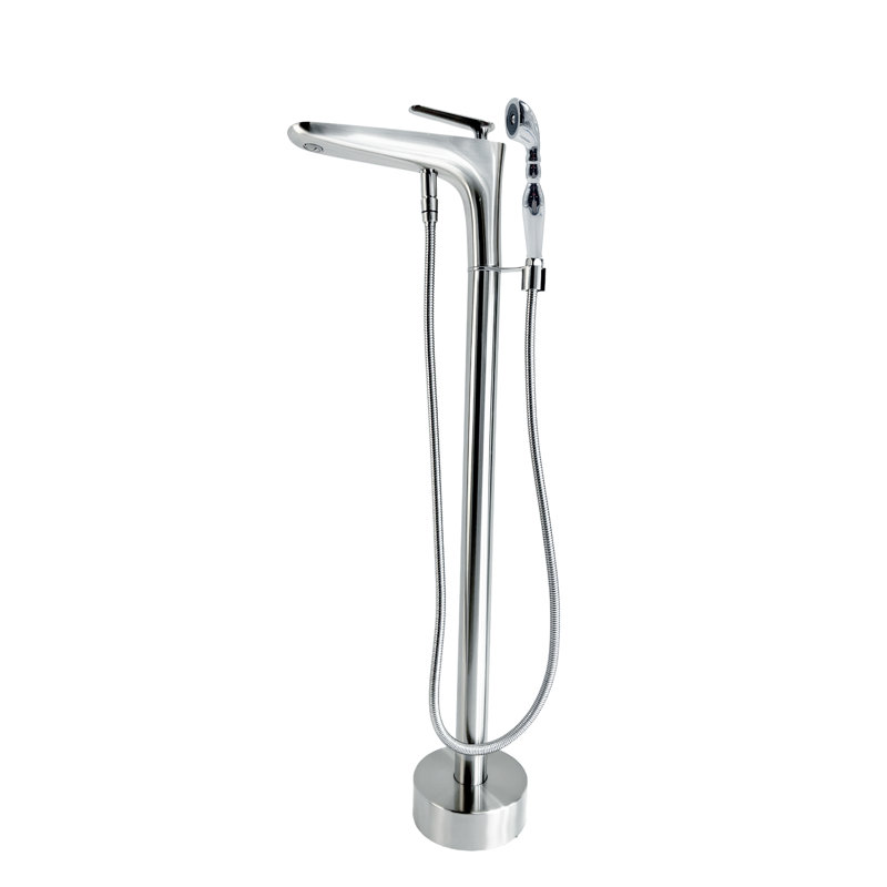 Freestanding Floor Mount Tub Filler Faucet with Hand Shower Pluto - Brushed Nickel, Brushed Nickel, Breeze
