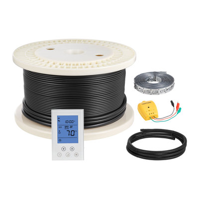 Ensemble de câbles de chauffage par le sol de 100 pieds carrés, système de plancher chauffant électrique radiant 120 V, avec thermostat et alarme à contrôle intelligent, installation facile pour les carreaux, la pierre, le vinyle, les travaux de rénovation