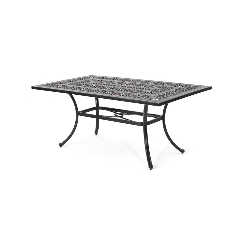 Table de salle à manger d'extérieur rectangulaire en fonte d'aluminium, cuivre brillant