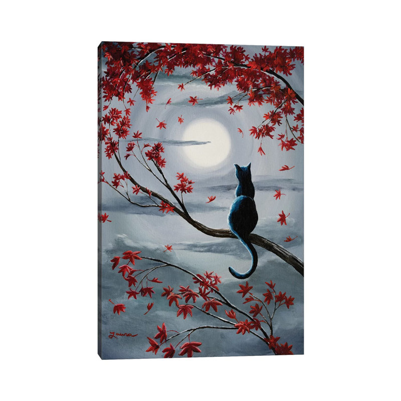 Chat noir au clair de lune argenté - impression sur toile tendue, H 12 po x l 8 po x P 0,75 po, Toile tendue