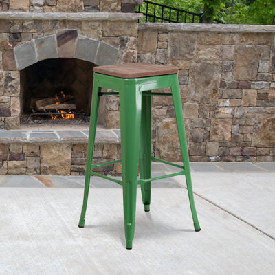 Margherite 30" High Backless Metal Barstool with Square Wood Seat by Flash Furniture