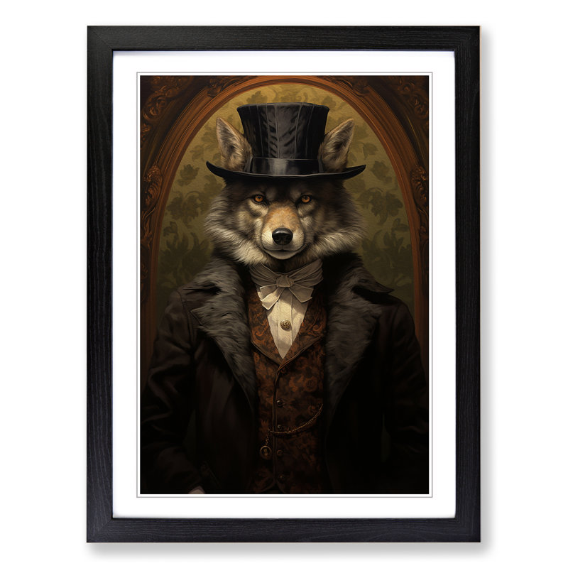 Wolf Victorian - Single Picture Frame Print on Wood, 64cm H x 46cm W x 2cm D, Black