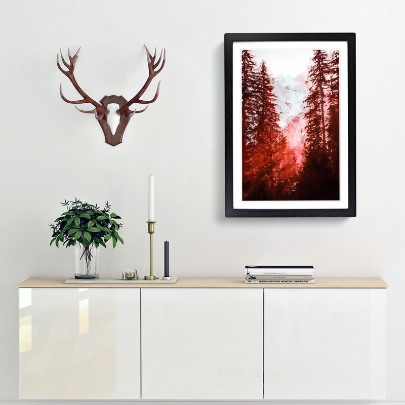 Mountain Through the Forest in Abstract - Picture Frame Graphic Art Print, 36cm H x 27cm W x 2cm D, Black Framed