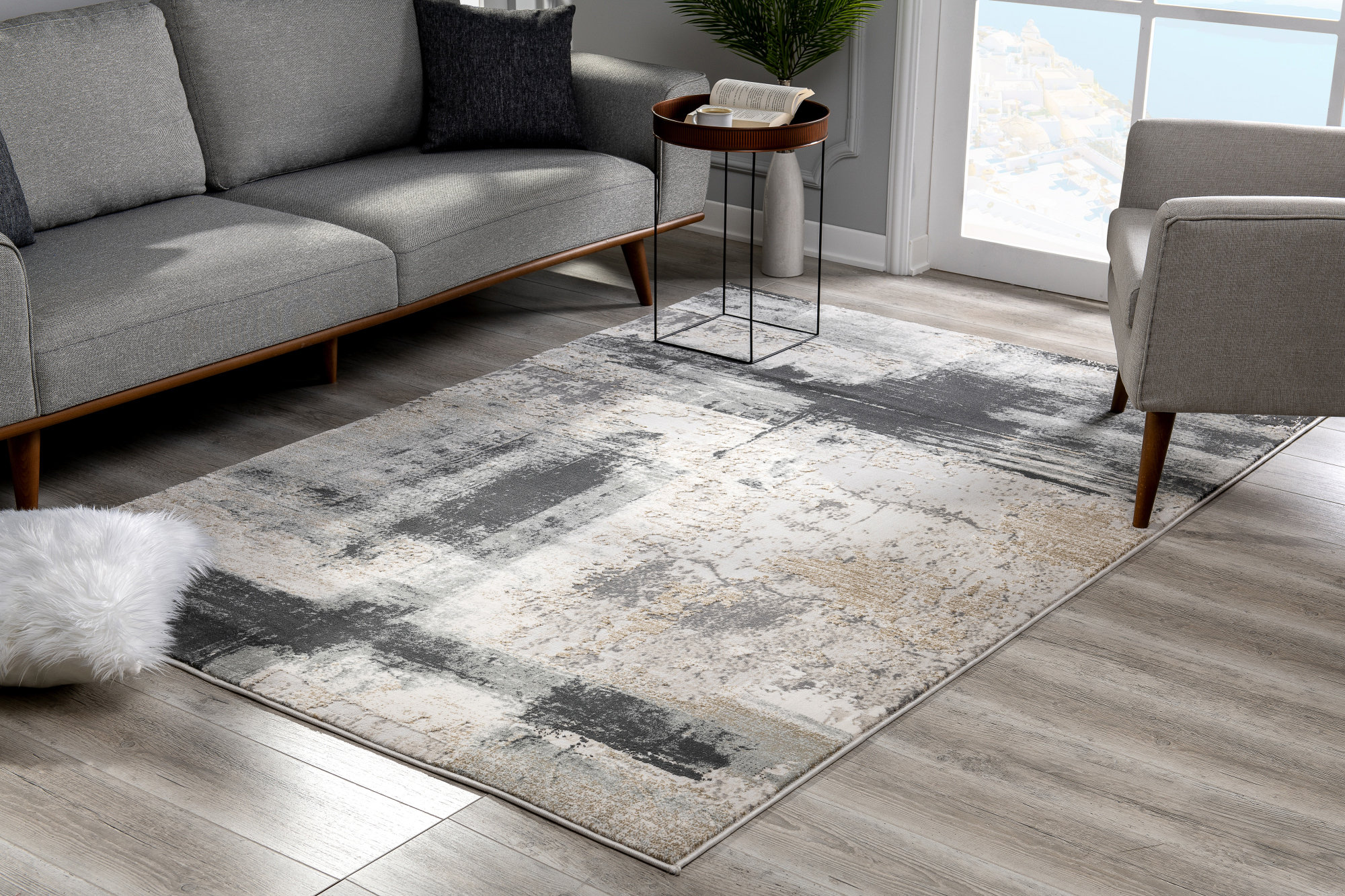 Williston Forge Michigan Abstract Cream/Gray Area Rug | Wayfair
