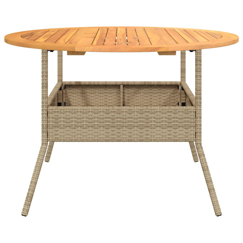 Garden Table With Acacia Wood Top 110X71 Cm Poly Rattan, Beige